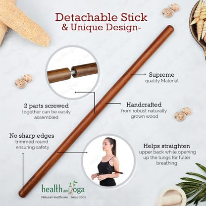 HealthAndYoga™ StretchNHeal Collapsible Multi-Use Wooden Yoga Stick - Regular and XL - Portable Posture Corrector Pole, Stretch Mobility Stick, Physical Workout Exercise Dowel