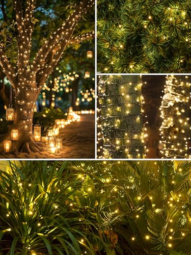 Solar String Lights Outdoor 2 Pack 200 LED 66FT Christmas Lights Warm White