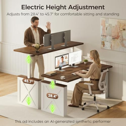 Farmhouse 55 Inch Electric Standing Desk, Walnut+White