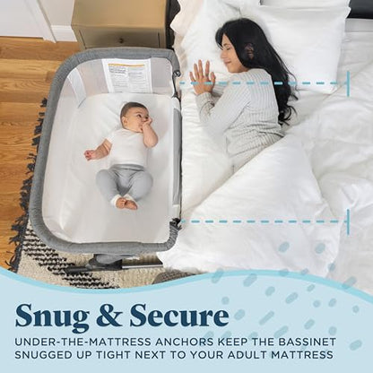 Beside Me Dreamer Bassinet | Bedside Sleeper | 7-Position Height Adjustment | Charcoal Tweed
