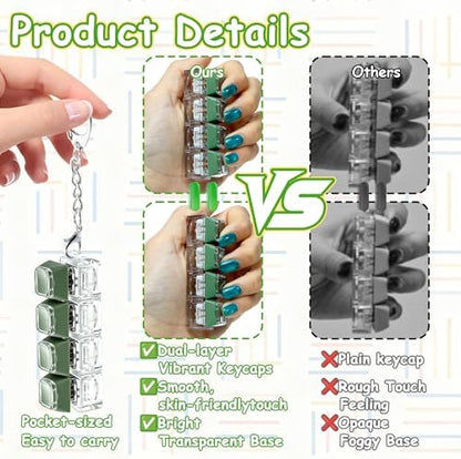 2 PCS Keyboard Fidget Toy, Double Layer Keycap Keyboard Fidget Keychain 4-in-1 Keyboard Decompression Button Finger Clicker Toys, Portable Tactile Button Sensory Fidget Toys Stress Relief Gifts（Green）