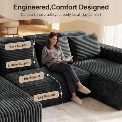 Boneless Couches for Living Room 113" - Modular Sectional Oversized Sofa