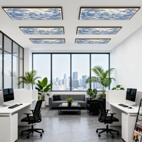 6 Pcs Fluorescent Light Covers for Ceiling Lights Woodland vintage Blue white Magnetic Light Filters Decorative for Classroom Office Hospital Home 4x2 Ft