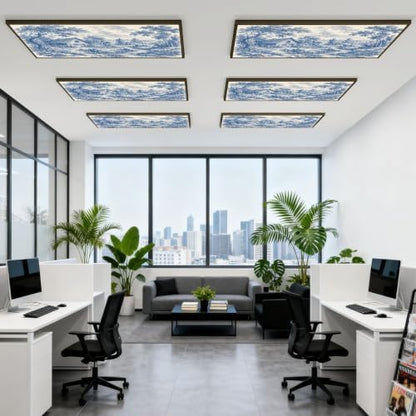 6 Pcs Fluorescent Light Covers for Ceiling Lights Woodland vintage Blue white Magnetic Light Filters Decorative for Classroom Office Hospital Home 4x2 Ft