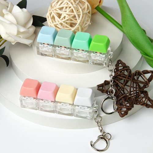 2 PCS Keyboard Fidget Toy, Keyboard Fidget Keychain 4-in-1 Keyboard Decompression Button Finger Clicker Toys, Button Stress Relief Fidget Gifts to Relief Stress (Pink Yellow White Green)