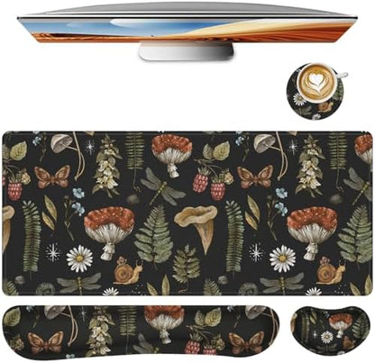 Mouse Pad Set Large Desk, Desk Matt for Desktop with Wrist Rest,Anti-Slip XXL Big Computer Ergonomic Mousepad with Wrist Support for Keyboard and Mouse(Plant)