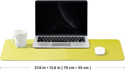 Leather Desk Mat - Non-Slip PU Desk Pad for Office and Home - Desk Organization and Accessories - Ideal for Large Mouse Pad and Desk Mats on Top of Desks (Lemon Yellow,27.6"x 13.8")