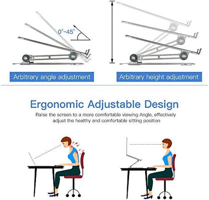 Ergonomic Adjustable Laptop Riser, Computer Stand Laptop Holder Compatible with 10-15.6" Laptops and Tablets (Aluminum, Silver)