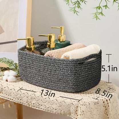 MiniArk Small Storage Baskets for Organizing | Closet Organizer Bins | Shelf Toy Basket | Woven Rope Baskets | Cube Decorative Box | Shallow Basket | 13x8.5x5.1” | 4 Packs Dark Gray