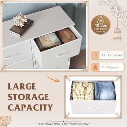 Dresser for Bedroom with 6 Drawers, White