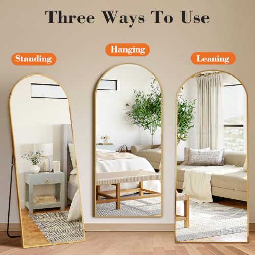 64"x21" Arched Full Length Floor Mirror, Full Body Mirror, Gold