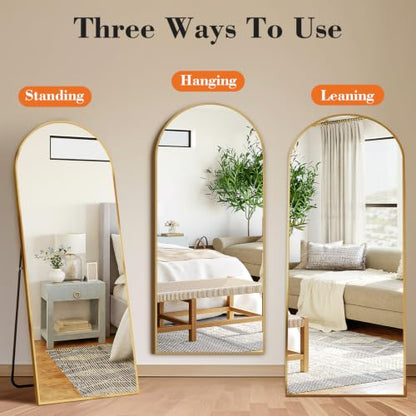 64"x21" Arched Full Length Floor Mirror, Full Body Mirror, Gold