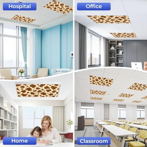 4 Pcs Fluorescent Light Covers for Ceiling Lights Fashionable cow leather brown Magnetic Light Filters Decorative for Classroom Office Hospital Home 4x2 Ft