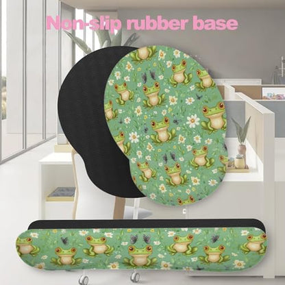 Funny Frog Butterfly Flower Mouse Pad with Wrist Rest Set, 3-in-1 Wrist Support Mousepad Set, Gaming Mat Pad with Anti-Skid Base,Ergonomic Memory Foam Mouse Pad Set for Women, Office, Typing, Gaming