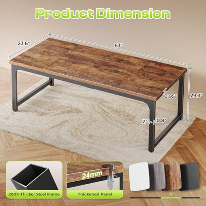 63 x 24 Inch Computer Desk, 0.95'' Thicker, Duty, Rustic Brown