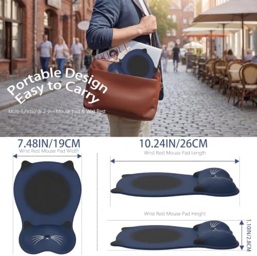 Gel Mouse Pad with Wrist Rest for Mouse Ergonomic Cat Mouse Wrist Rest Non-Slip Silicone Cute Mousepad with Wrist Support for Computer Desk Gaming Laptop Home Office Desk Accessories Black Dark Blue