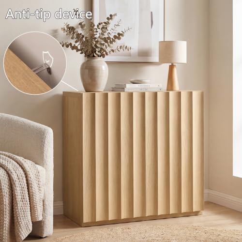 Sideboard Cabinet, 94.11" Buffet Fluted Cabinet, Light Oak