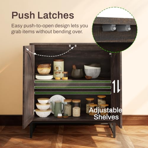 Fluted Sideboard Buffet Cabinet with Storage,Walnut
