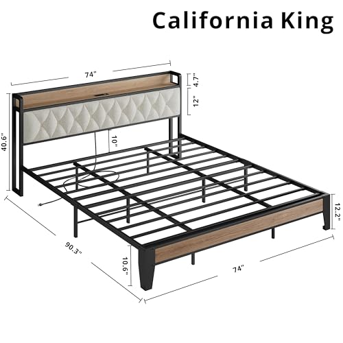 California King Bed Frame with Charging Storage Headboard