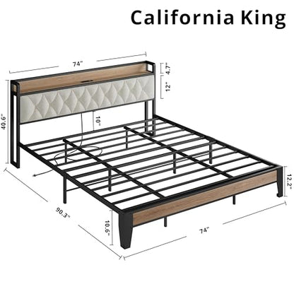 California King Bed Frame with Charging Storage Headboard