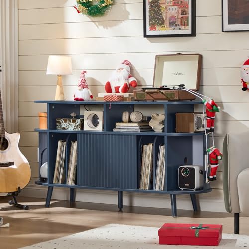 Extra Large Round Record Player Stand with Charging Station
