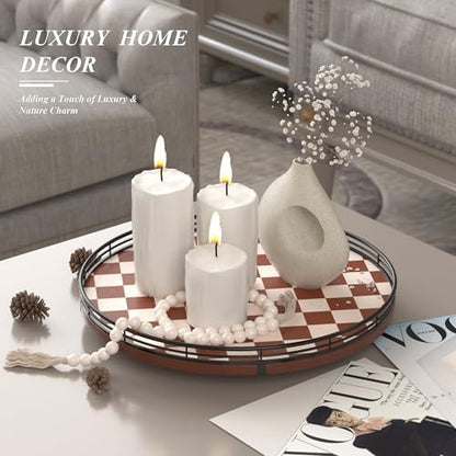 AMH 13-Inch Brown White Checkerboard Lazy Susan with Black Metal Rail