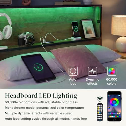 Kai Platform Bed Frame, RGB LED Lights, USB Charging Station, Queen