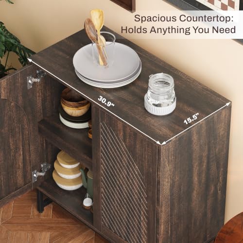 Fluted Sideboard Buffet Cabinet with Storage,Walnut
