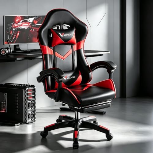 Small Gaming Chair, Home Office Desk Seat with Lumbar Support & Footrest
