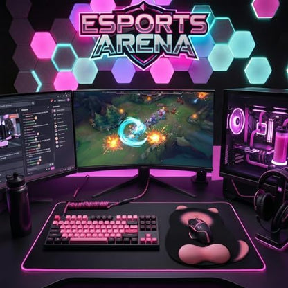 Gel Mouse Pad with Wrist Rest for Mouse Ergonomic Cat Mouse Wrist Rest Non-Slip Silicone Cute Mousepad with Wrist Support for Computer Desk Gaming Laptop Home Office Desk Accessories Black Pink