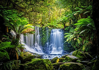 BELECO 12x10ft Fabric Jungel Forest Waterfall Photography Backdrop Tropical Rainforest Cascade Green Trees Landscape Background Walking Travel Outdoor Camping Activity Photo Shoot Studio Props - size: 12x10FT
