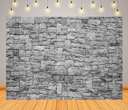 BELECO 8x8ft Fabric Dark Brick Stone Wall Backdrop Gray Rock Stones Texture Old Wall Background Medieval Castle Wall Party Decorations Banner Knight Party Supplies Photoshoot Props - size: 8x8FT