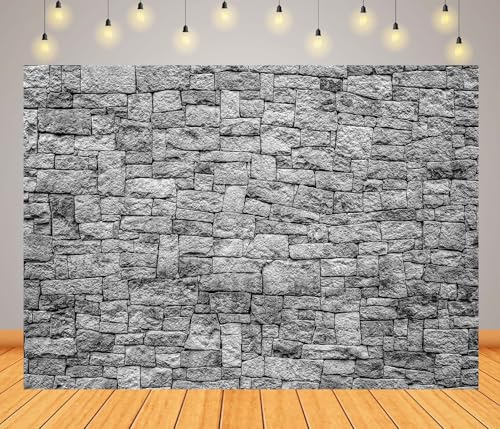 BELECO 5x3ft Fabric Dark Brick Stone Wall Backdrop Gray Rock Stones Texture Old Wall Background Medieval Castle Wall Party Decorations Banner Knight Party Supplies Photoshoot Props - size: 5x3ft