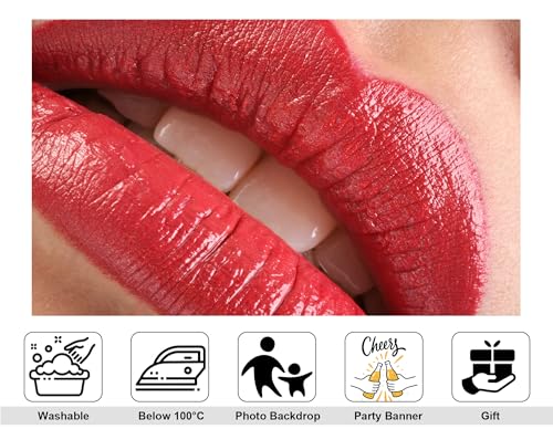10x10ft Glossy Red Lips Backdrop Beauty Makeup Scene Photography Background for Cosmetic Party Decorations Tapestry Banner Photo Booth Props - size: 10x10ft