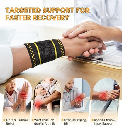 Copper Infused Compression Wrist Support Brace with Adjustable Wrap, Large