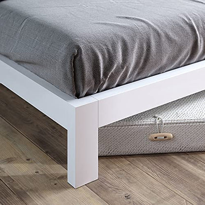 Arnav Metal Platform Bed Frame, Wood Slat Support, No Box Spring Needed, Easy Assembly, White, Full