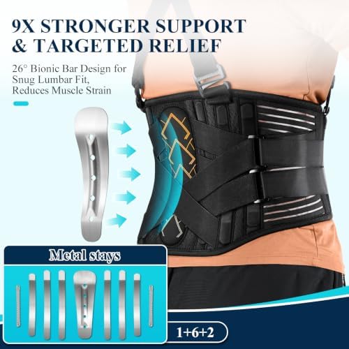 Back Support Belt for Heavy Lifting Safety — Work Back Brace with 2 Suspender Straps & Bionic Lumbar Panel, 360° Back Posture Protection for Men & Women in Construction, Warehouse Jobs Small