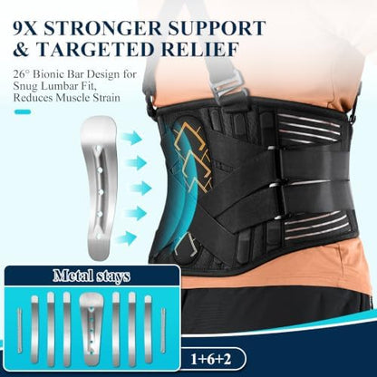 Back Support Belt for Heavy Lifting Safety — Work Back Brace with 2 Suspender Straps & Bionic Lumbar Panel, 360° Back Posture Protection for Men & Women in Construction, Warehouse Jobs Small