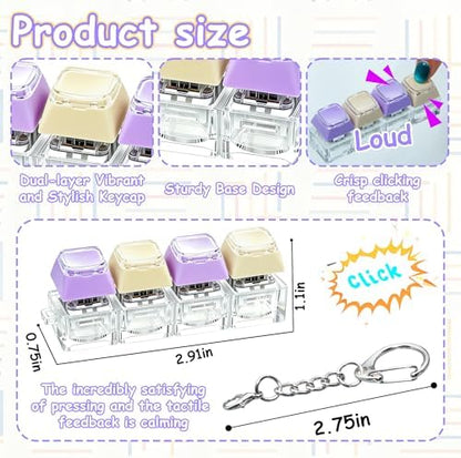 2 PCS Keyboard Fidget Toy, Double Layer Keycap Keyboard Fidget Keychain 4-in-1 Keyboard Decompression Button Finger Clicker Toys, Portable Tactile Button Sensory Toys Stress Relief Gifts(PurpleYellow
