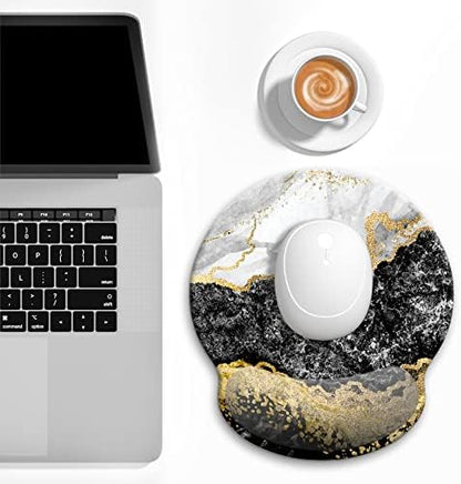 Ergonomic Mouse Pad with Wrist Support, Marble Memory Foam Wrist Rest Mouse Pads, Cute Computer Laptop Office Accessories Decor, Pain Relief Mousepad for Gaming Work Men Women, Black White