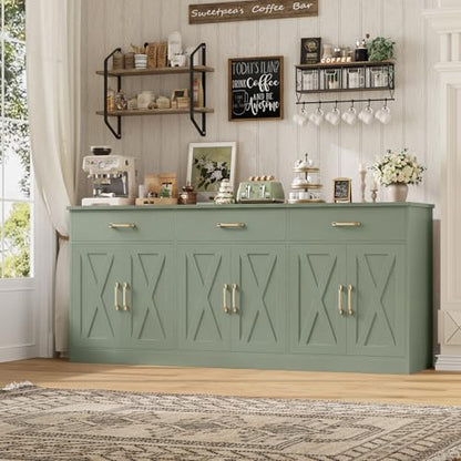71"W Farmhouse Kitchen Sideboard Buffet Cabinet with Storage, Green