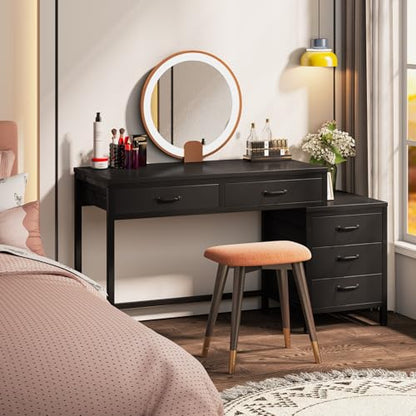 Computer Desk with 5 Drawers, Reversible Home Office Desks
