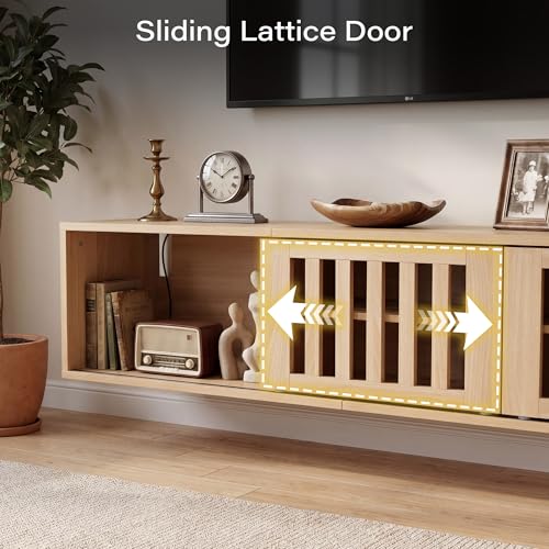 58" Floating TV Stand Wall Mounted with Power Outlet, Natural