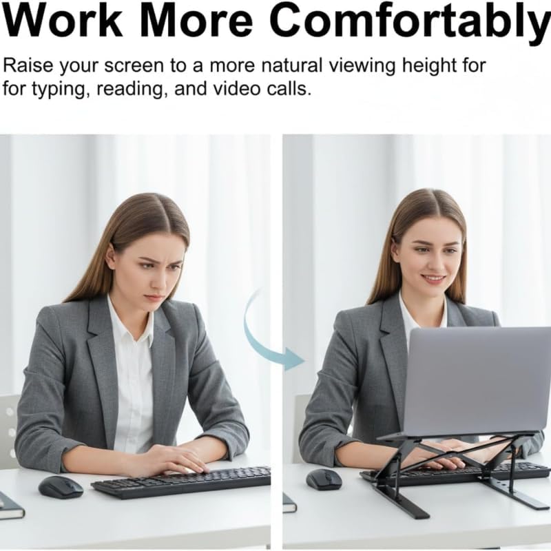 Foldable Laptop Stand, 7-Level Adjustable Aluminum Alloy Tablet Holder, Ultra-Thin Portable Notebook Riser for Desk, Office, Home, Travel (Silver,Plastic)