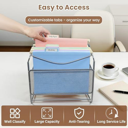 Plastic Hanging File Folders for Letter Size with 1/5 Tabs, Sturdy & Tear-Resistant, 12 Pack Pastel Expandable Hanging File Folders for Filing Cabinet Organizer, Home & Office