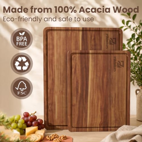 Large Acacia Wood Cutting Board Set for Kitchen with Storage Stand