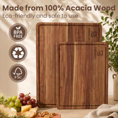 Large Acacia Wood Cutting Board Set for Kitchen with Storage Stand