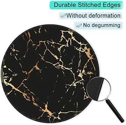 ITNRSIIET Round Mouse Pad with Stitched Edge Premium-Textured Waterproof Non-Slip Rubber Base Desktop Protection Mat Diameter 8.7 inches, Gold Texture Black Marble