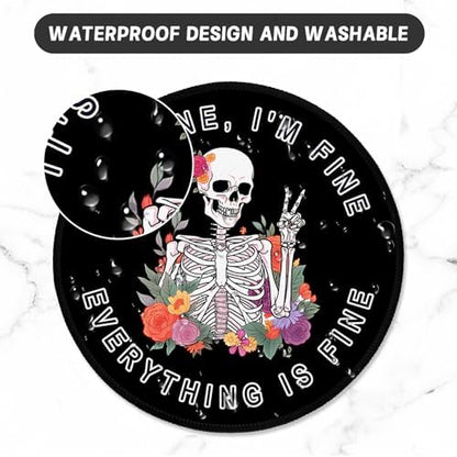 ITNRSIIET Round Mouse Pad with Stitched Edge Premium-Textured Waterproof Non-Slip Rubber Base Desktop Protection Mat Diameter 8.7 inches, Flower Skull
