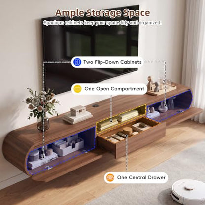 Floating TV Stand with Storage, Wall Mounted Entertainment Center, Walnut